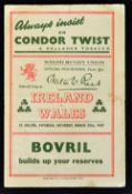 1947 Wales (runners up) v Ireland rugby programme played at Saint Helen's, Swansea usual pocket