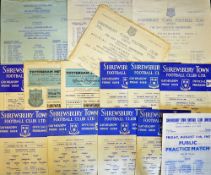 Collection of Shrewsbury Town home Football programmes to include 1967/68 Chester (trial match),