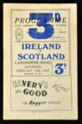 Rare 1948 Ireland (Grand Slam) v Scotland rugby programme played at Lansdowne Road, general pocket