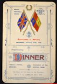 Rare 1900 Wales v Scotland rugby dinner menu - held on Saturday 27 January at The Royal Hotel