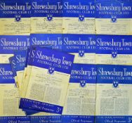 Collection of Shrewsbury Town home Football programmes for season 1952/53 (20) Fair-good.