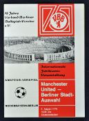 1972 Berlin v Manchester United friendly match Football programme played 5 August 1972 at the