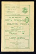 Rare 1950 Ireland v Wales (Grand Slam) rugby programme played at Ravenhill Belfast c/w hand