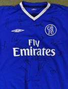 2x Chelsea Signed Football shirts with signatures including Drogba, Terry, Lampard, Cole, Bridge and