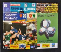 Collection of France v Ireland rugby programmes (H) from the 1990/00's to include '90, '92, '96, '98