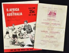 1963 Australia Rugby tour to South Africa programmes - v South Africa 3rd test match played at