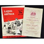 1963 Australia Rugby tour to South Africa programmes - v South Africa 3rd test match played at