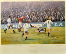 1990 England v The Barbarians rugby centenary signed ltd edition colour print - titled "Centenary