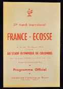 1959 France v Scotland rugby programme played at Stade Olympique De Colombes - some slight