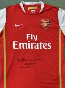 Ronnie O'Sullivan signed Arsenal football shirt home long sleeve replica shirt, signed in ink to the