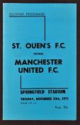 1971 St. Ouen's FC (Channel Islands) v Manchester United friendly match Football programme played 30