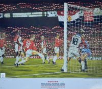 Manchester United 'Barcelona' colour print limited edition 158/500, signed by artist Stewart