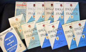 England v France rugby programmes from 1949 to 2001 comprising a complete run from 1953 onwards kept