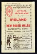 Rare 1927 Ireland vs New South Wales (Waratahs) rugby programme played on Saturday 12th November