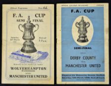 1948 & 1949 FA Cup Semi Final Football programmes Derby County v Manchester united 13 Mar, t/w