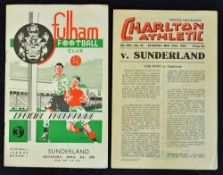 2x 1949/50 Sunderland Football programmes both away including v Charlton Athletic 25 Mar and v