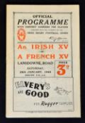 1946 Irish XV v French XV Victory rugby programme played at Lansdowne Road usual pocket folds and