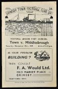Signed 1947-48 Grimsby Town v Middlesbrough Football programme date 15 Nov with signatures in pen to