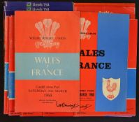 Collection of Wales v France rugby programmes from the 1960's onwards incl 2x '60, '68 and then a