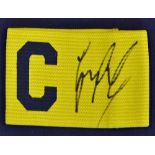 Gary Linekar Signed captains armband a yellow armband with 'C' and Linekar's signature in ink