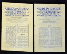 1949 Shrewsbury Town football programmes including v Ransome and Marles date 20 Aug and Worksop Town