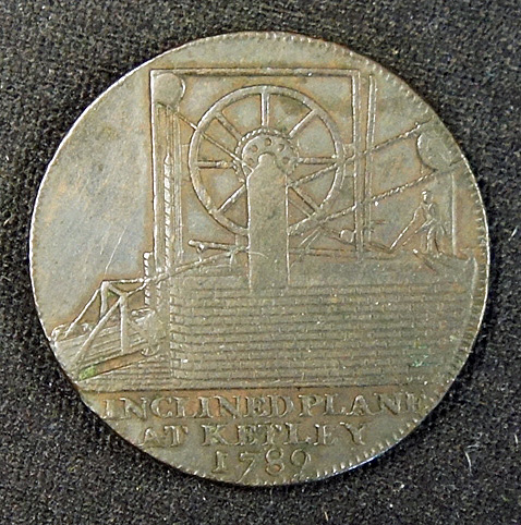 Shropshire 1792 Inclined Plane at Ketley Copper Token a copper ½d token. Obverse; The machinery at