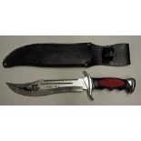 Eisbar II Hunting Knife a Shaped Blade with Serrated top edge and Red & Black Grio complete with
