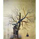 19th Century Gosset Family Genealogy Tree hand drawn and painted in colour on paper and canvas,