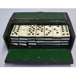 Nice complete set of Bone and Ebony Dominoes housed in the original case