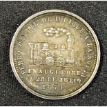 Peru Opening of The Railway Iquique 1871 Commemorative Medallion Obverse; Locomotive. Reverse;