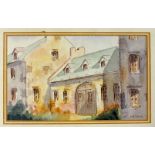 Eduardo Mathys Watercolour a miniature picture depicting a building with arched door, mfg., measures