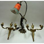 Ornate Cast Lamp encompassing a Woman for central base with rope design holding the lamp over the