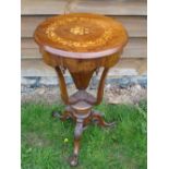 Victorian Walnut Work Table the foliate marquetry lid over a shaped frieze with pendant drops (one