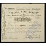 Great Britain The Adelphi Bank Ltd. (Liverpool) Share Certificate for one £20 share dated 1863, with