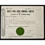 Great Britain Boots Pure Drug Co. Ltd. Share Certificate 1929 a preference share certificate dated