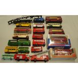 Selection of Corgi Vehicles to include buses, fire engines and a transporter, loose, condition