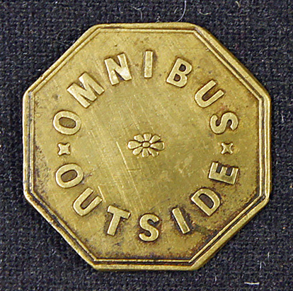 Omnibus Early Manchester Omnibus Outside 2d Brass Ticket Circa 1840 - 50s. John Greenwood ran this - Image 2 of 2