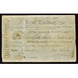 Great Britain Kent Railway 1836 Bearer Certificate for 5 shares of £50 each. Coat of Arms of