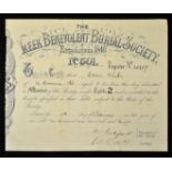 Great Britain The Leek Benevolent Burial Society Member Certificate established 1840 certificate