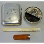 Tobacco Accessories to consist of silver Cigarette case, metallic ash tray with fold over lid and