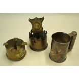 WWI Trench Art 2x pieces made from 18 pound shells Ashtray from a 1918 German shell and an Ashtray