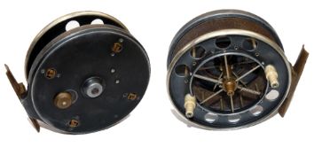 REEL: Rare Allcock Rollerback Coxon Aerial reel, 4" diameter, German silver rim, faceplate