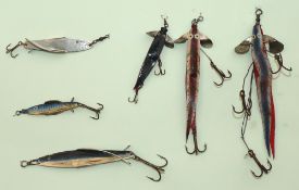 HARDY LURES: (6) Six Hardy lures comprising of 3 x leather Phantom Swallow tails 3", 4.25" and 4.75"