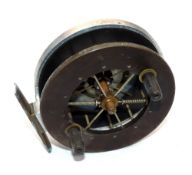 REEL: Early 4" Allcock Aerial Centrepin reel, wide plate ebonite drum stamped "Patent", 6 spoke with