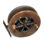 REEL: Early Allcock ebonite drum Aerial reel, 4" diameter, 6 spoke, no tension regulator, ebonite