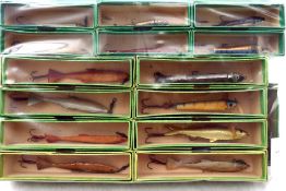 LURES: (15) Collection of 15 Percy Wadham Nature and celluloid lures, all in maker's boxes, sizes