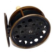 REEL: Fine Hardy 4" all brass Perfect salmon fly reel, c1895, white handle, faceplate stamped rod in