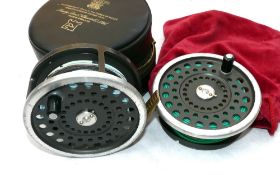 REEL & SPOOL: (2) Hardy Marquis Salmon No.2 fly reel, correct ribbed brass foot, internal metal