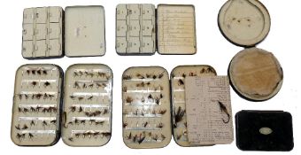 FLY BOXES: (6) Collection of six named Hardy black japanned fly boxes incl. 2 x 9 compartment dry