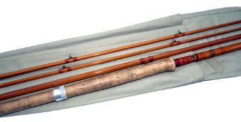 ROD: Herbert Hatton of Hereford 13' three piece with correct spare tip split cane salmon fly rod,